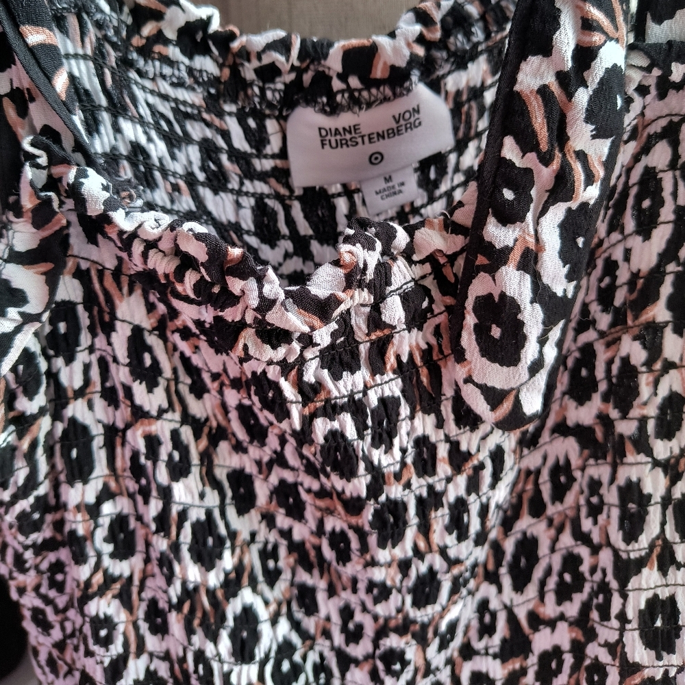 Diane Von Furstenberg Floral Black and White Blouse